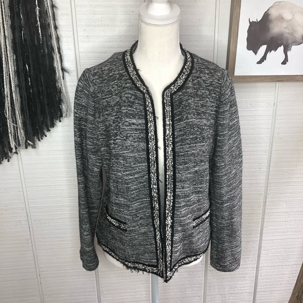 Talbots black and gray marled open front blazer - Picture 2 of 7